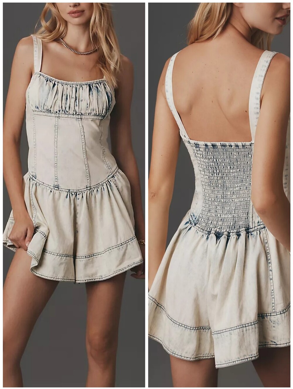 NWT Anthro Pilcro Acid Wash Denim Drop Waist Romper, S